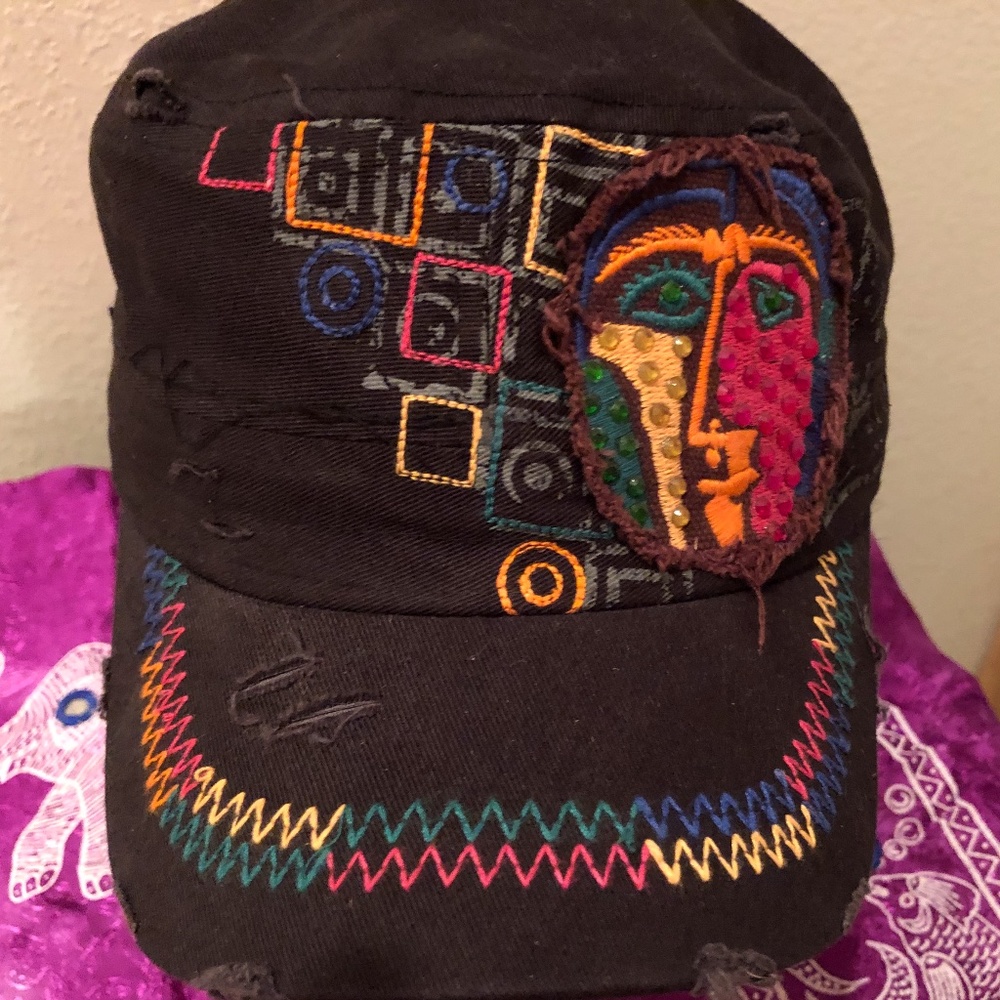 Bling Distressed Cadet Cap Hat Picasso Face